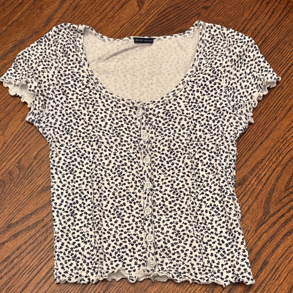 Brandy Melville Black and White Button-Down Top